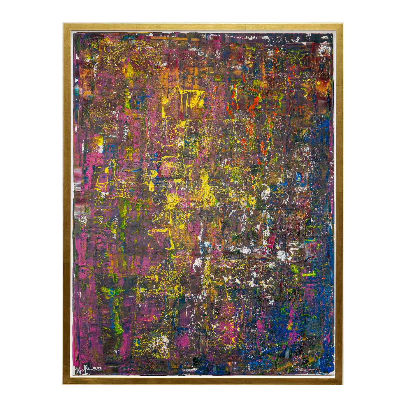 Abstrakte Kunst ‚Farben der Nacht‘, weiße Fassung mit goldenen Akzenten