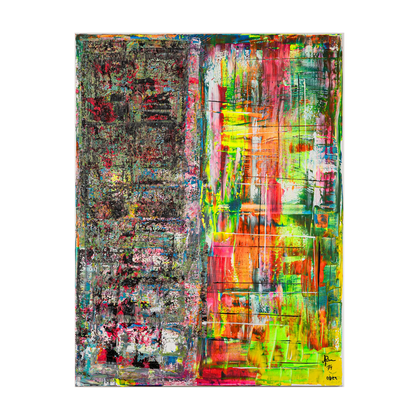 Gemälde Neon Divide, handgemalte abstrakte Kunst mit intensiven Farben, ohne Rahmen