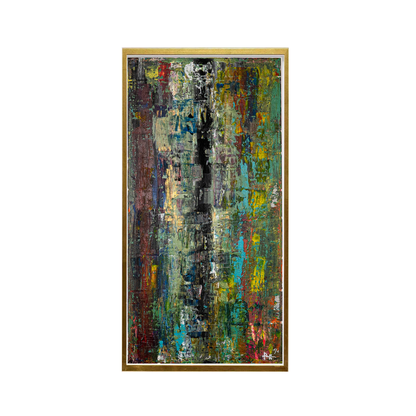 Handgemaltes Gemälde Pfad der Stille mit sanften Farben, Weißrahmen mit Goldkante