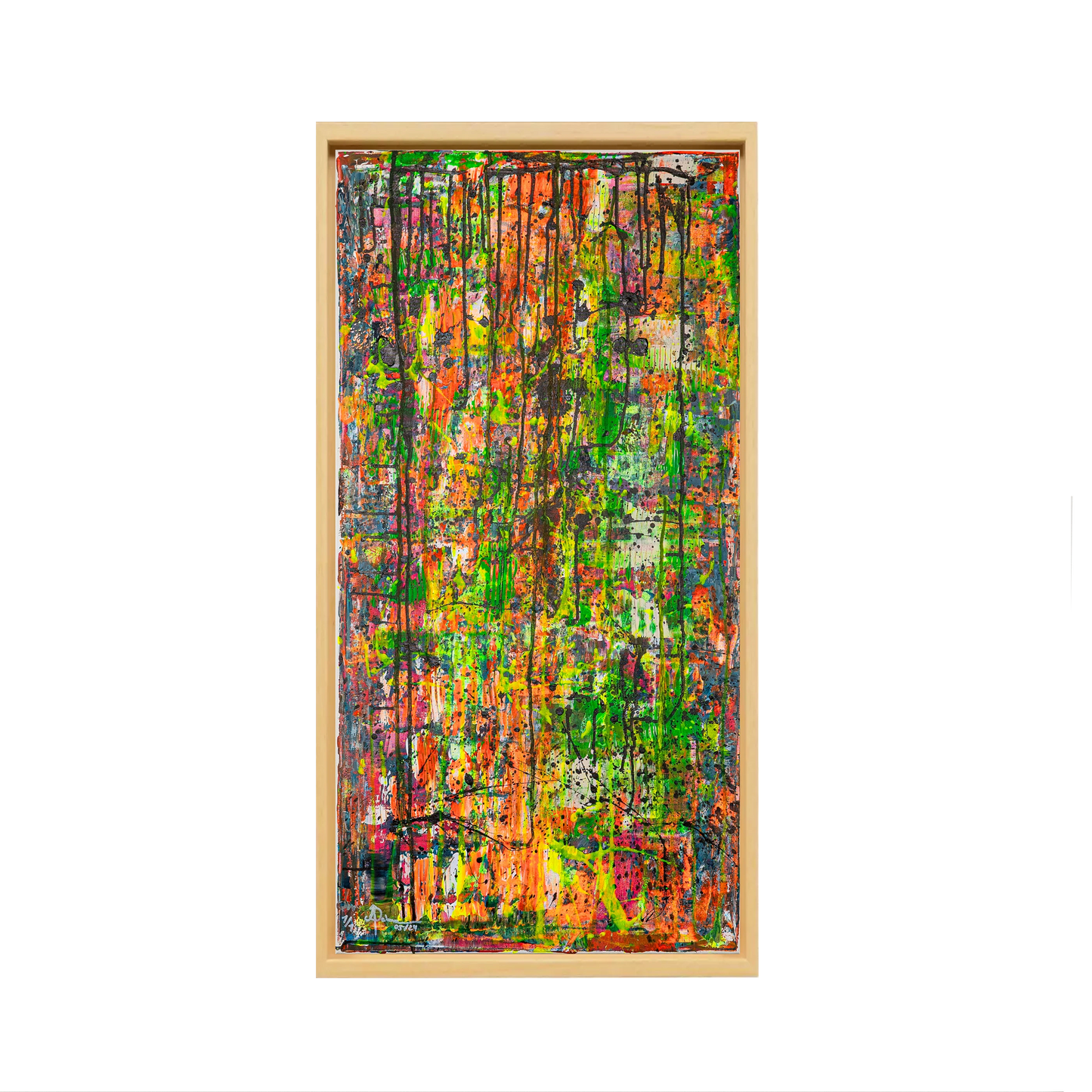 Handgemalte abstrakte Kunst Tanz der Natur mit natürlichen Farbtönen, Holzrahmen natur