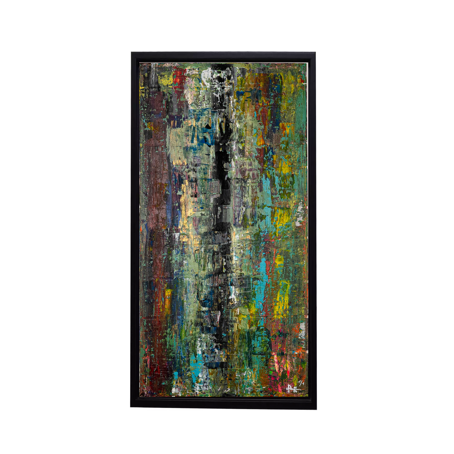 Abstrakte Kunst Pfad der Stille im modernen Stil mit sanften Farben, schwarz gerahmt